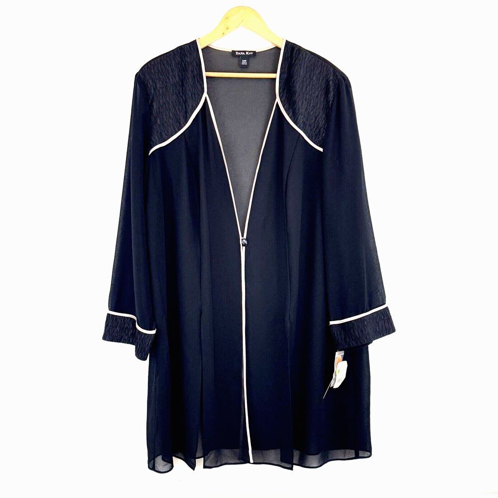 Dana Kay Womens Black Sheer‎ Tunic Mid Length Kimono Top Size 24W Party